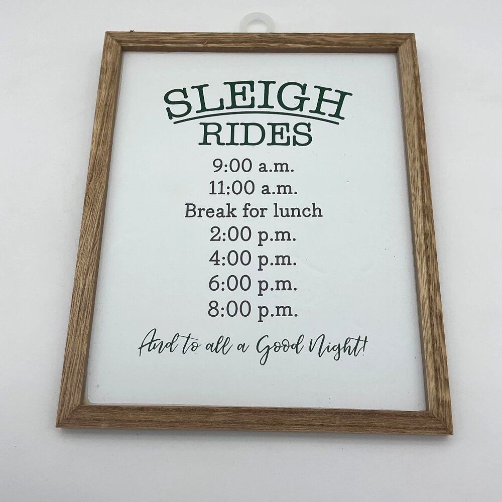 Horizon Discontinued 8.5"x10.5" Wooden Framed SLEIGH RIDES HOURS Xmas Decor NWT